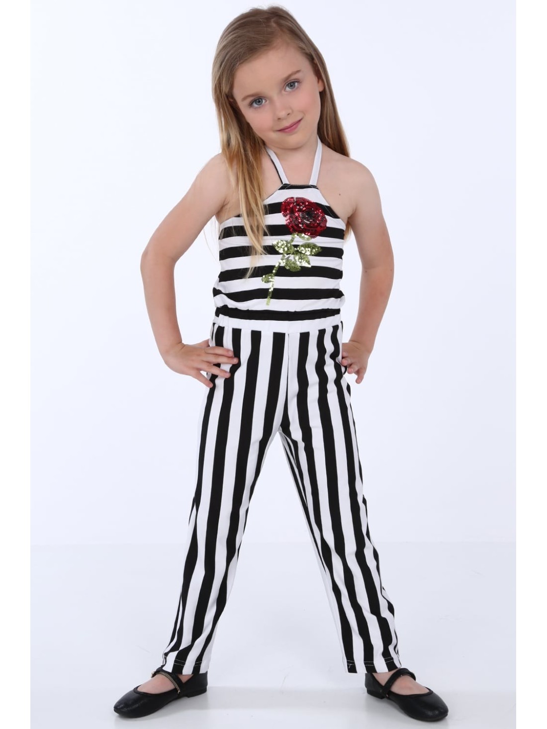 Schwarz-weiß gestreifter Mädchenoverall NDZ8520 – Online-Shop – Boutique